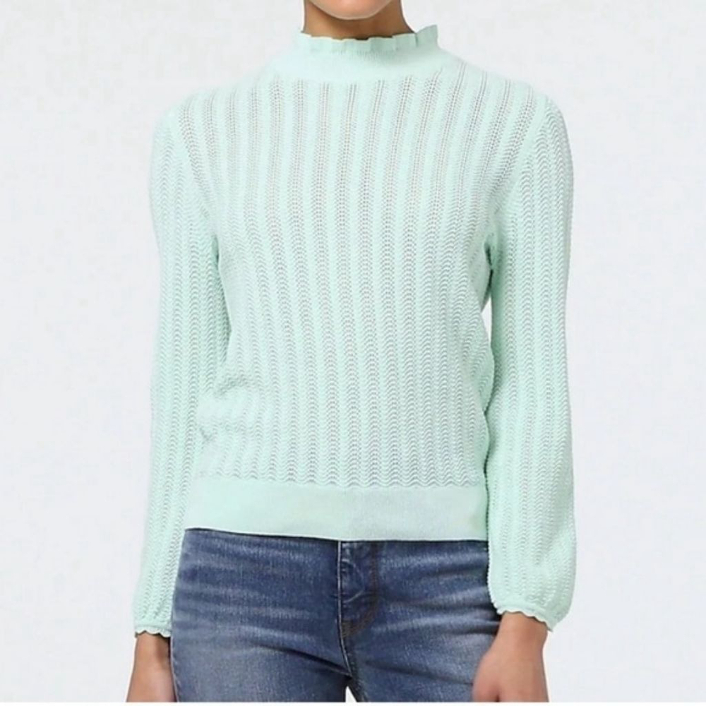 J. Crew Pointelle ruffle mockneck sweater pastel mint green aqua women's small